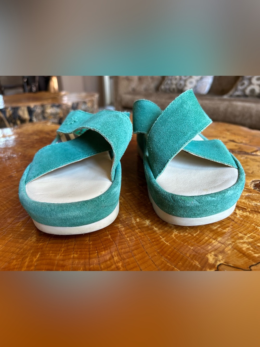Fly London Teal Suede Crisscross Platform Sandals - Picture 3 of 6